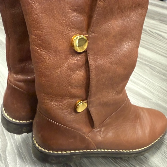 Michael Kors Tall Brown Leather Riding Boots Faux Fur Lined Snap Up Size 6 ½ M - Picture 5 of 16